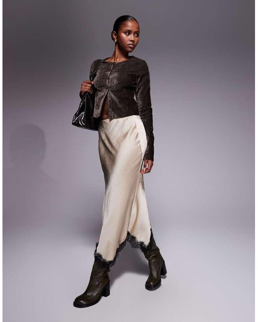 River Island Multicolor Satin Skirt With Lace Detail