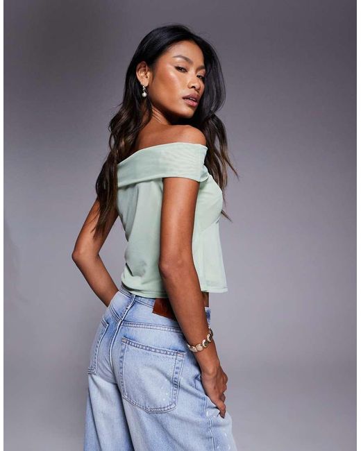 ASOS Gray Mesh Bar Detail Top With Cut Out Waist