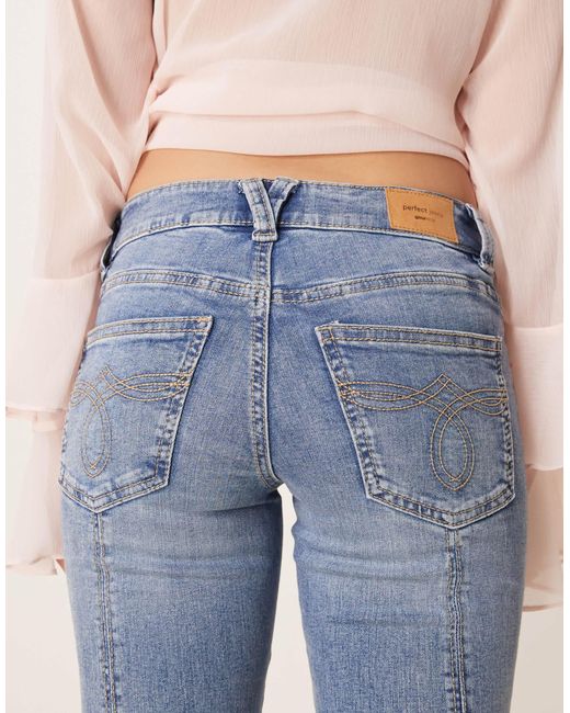 Gina Tricot Blue Low Rise Flare Leg Jeans With Front Panel Detail