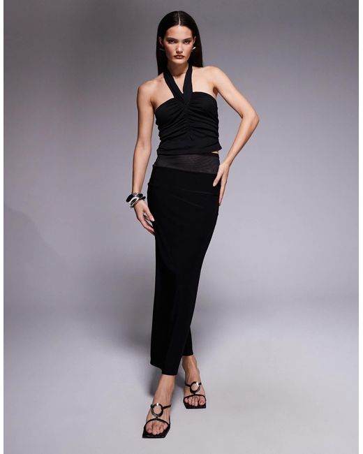 ASOS Black Slinky Halter Neck Ruched Crop Top