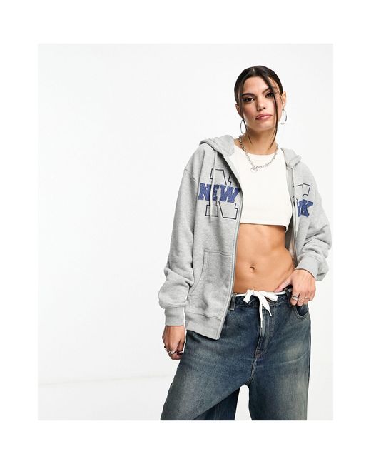 Cotton On White Cotton On Relaxed Hoodie With New York Graphic-grey