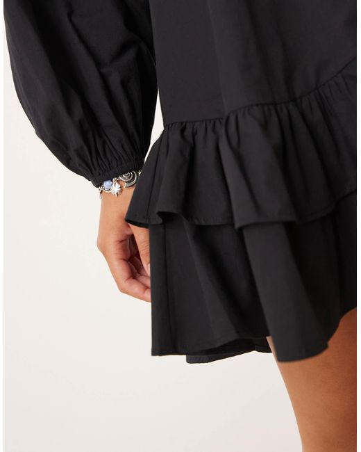 ASOS Black Drop Waist Frill Detail With Lace Trim Mini Dress