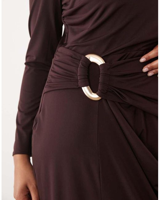 Tfnc Plus Brown Mesh Trim Detail High Split Maxi Dress