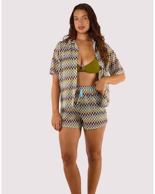 Wolf & Whistle Green Kalahari Zig Zag Crochet Beach Shorts