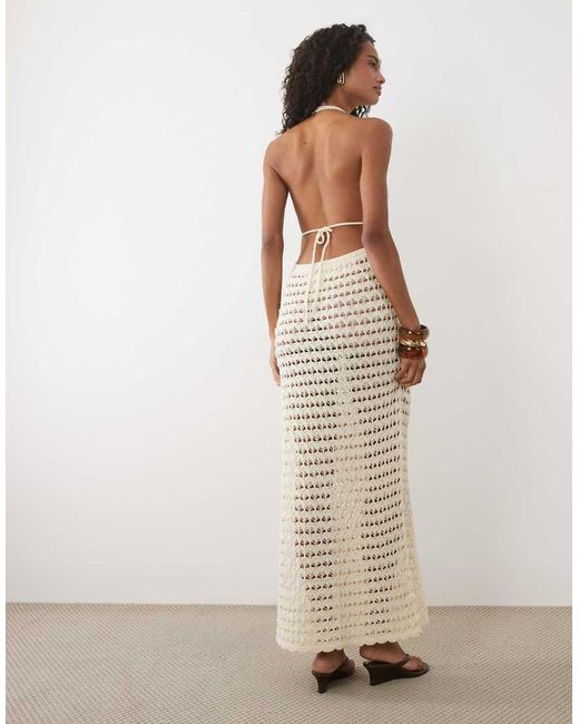 Miss Selfridge Natural Halter Crochet Maxi Dress