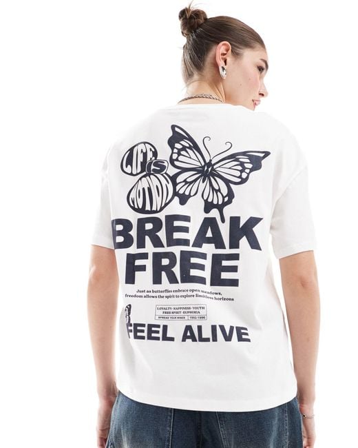 Bershka White Butterfly Print Oversized T-shirt