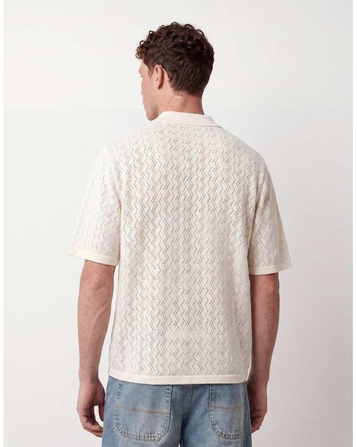 Jack & Jones White Split Neck Polo Crochet Knit for men