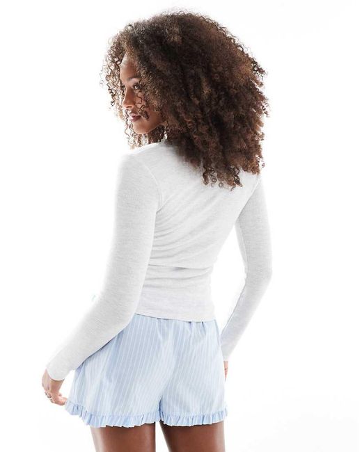 Cotton On White Cotton On Lace Trim Long Sleeve Waffle Sleep Top