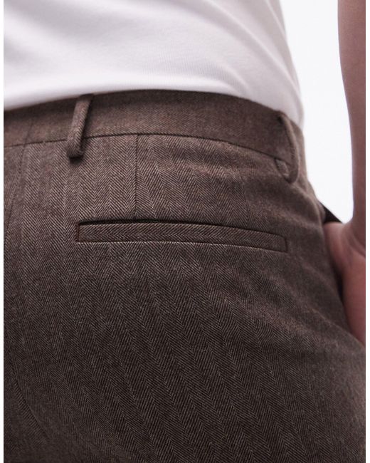 Topman White Herringbone Slim Trouser for men