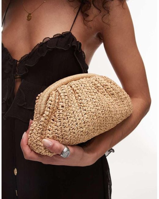 Mango Black Raffia Clutch Bag