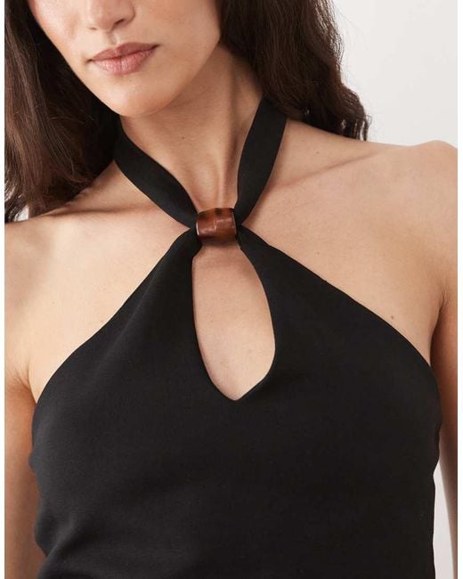 New Look Black Resin Trim Detail Halterneck Top