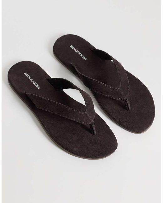 Jack & Jones Black Suede Flip Flops for men