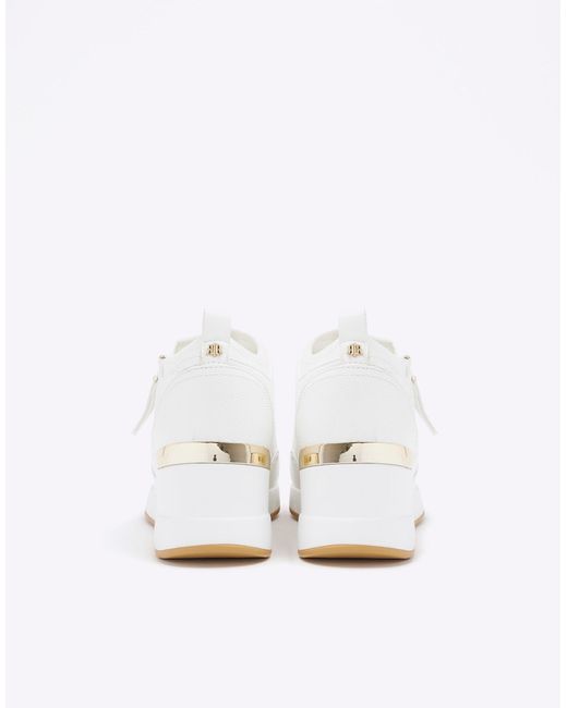 River Island White Quilted Side Zip Wedge Trainers