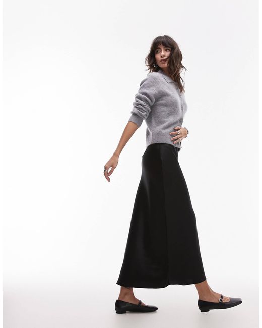 Mango White Satin Midi Skirt