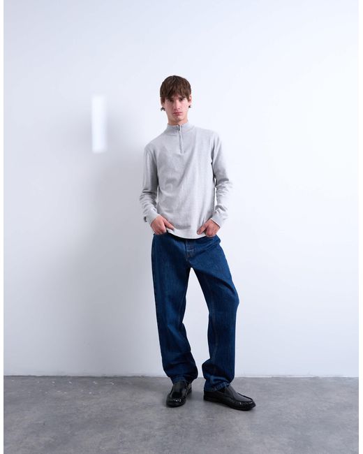 Topman Gray Essential Knit 1/4 Zip Funnel for men