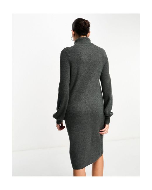 ONLY Black Roll Neck Puff Sleeve Knitted Midi Jumper Dress