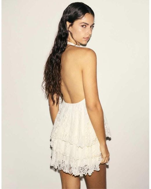 Pull&Bear Natural Lace Halter Top