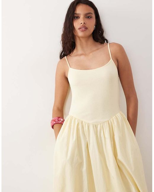 Nobody's Child Natural Madelyn Ribbed Bodice Ruched Skirt Cami Midi Dress