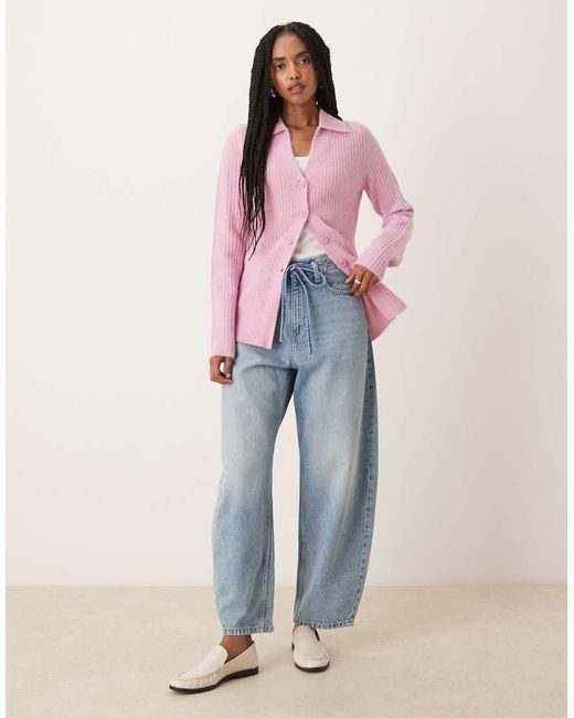 Camicia Aderente Taglio Lungo di ASOS in Pink