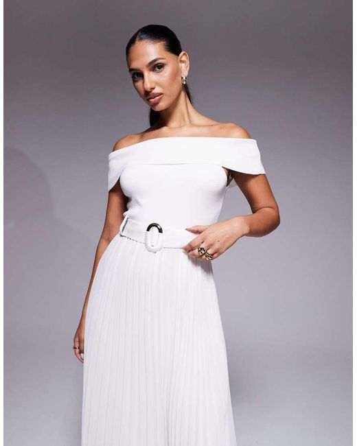 Forever New Purple Off The Shoulder Belted Knit Midi Dress