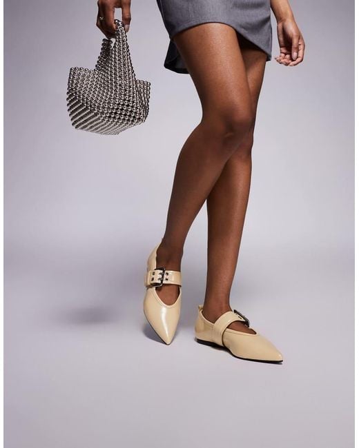River Island White Pointed Buckle Detail Ballet Shoe