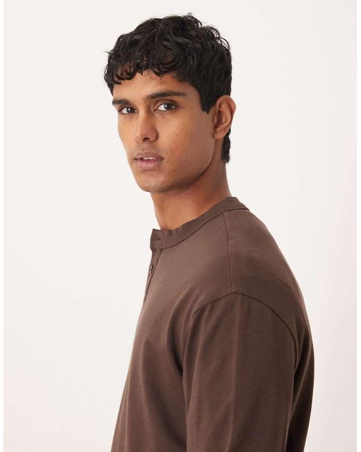 ASOS Brown Heavyweight Relaxed Long Sleeve T-shirt With Henley Neck for men