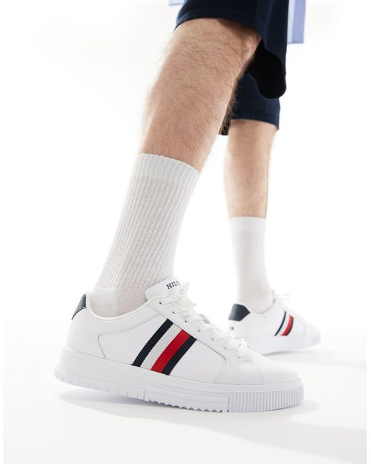 Tommy Hilfiger White Supercup Stripe Leather Trainers for men