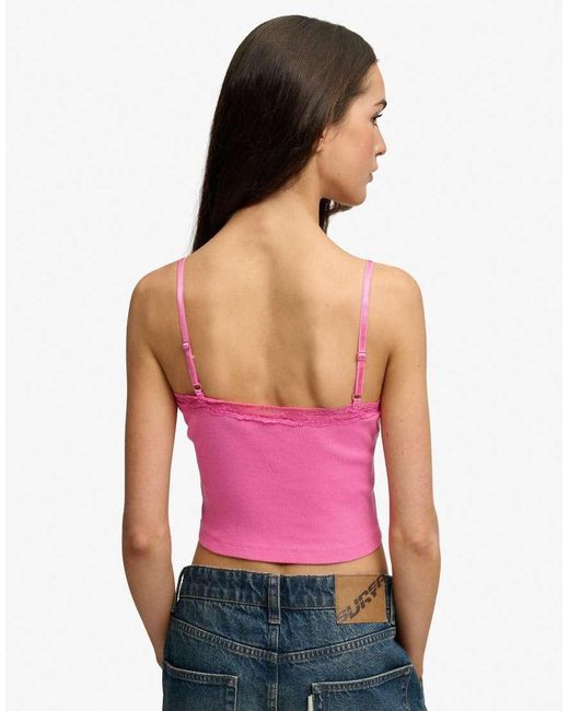 Superdry Red Essential Lace Trim Cropped Cami Top