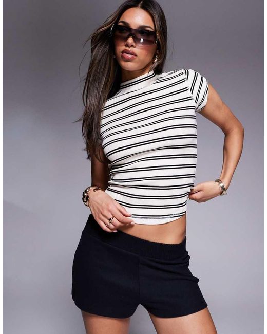 River Island Gray Stripe High Neck Top
