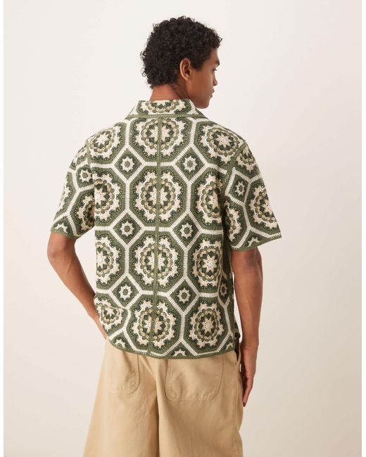 Abercrombie & Fitch Brown Knitted Four Leaf Clover Crochet Print Shirt for men