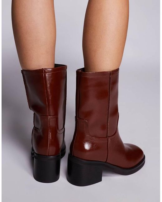 River Island Brown Block Heeled Calf Boot