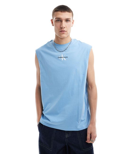 T-shirt sans manches à logo monogramme Calvin Klein pour homme en coloris Blue