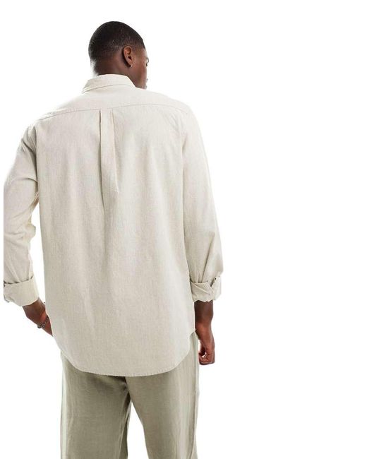 Camisa De Manga Larga De Tejido Efecto Lino De -Beis Neutro River Island de hombre de color Natural