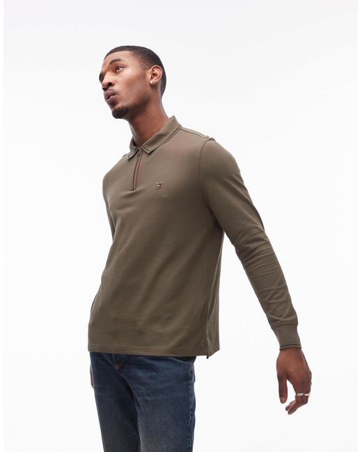 Tommy Hilfiger – langärmliges polohemd in Brown für Herren