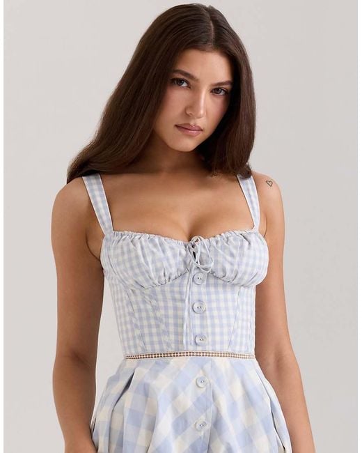 House Of Cb White Chiarina Gingham Stretch Cotton Midi Dress