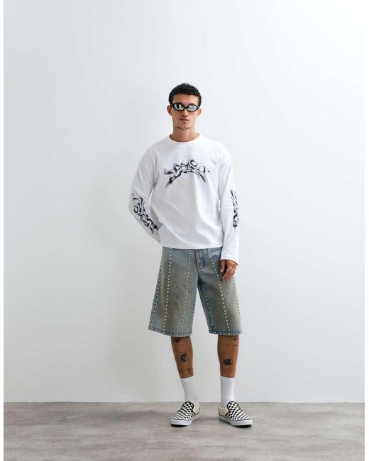 Weekday Gray Oversized Long Sleeve T-Shirt With Graphic Print for men