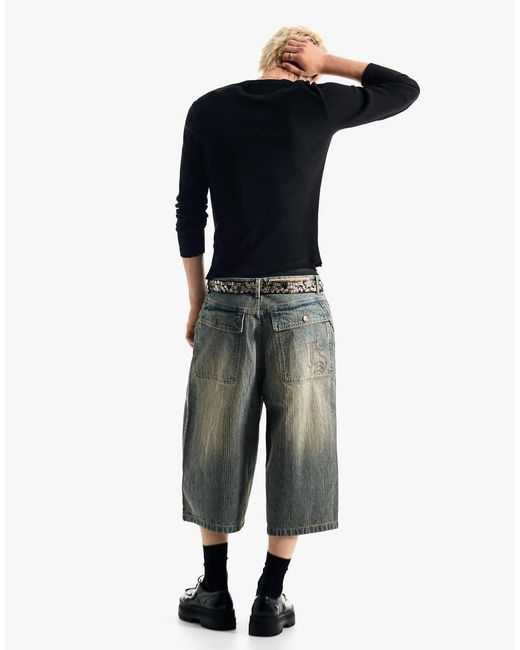 Bershka White Super baggy Denim Bermuda Shorts for men