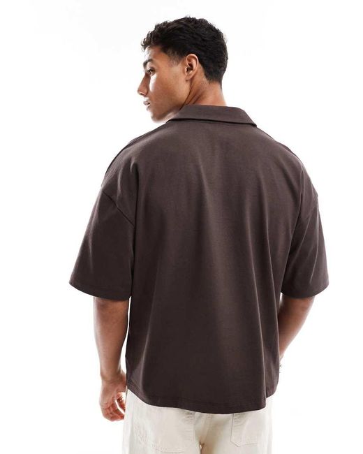 ASOS Rechte Oversized Polo Van Zware Stof Met Reverskraag in het Brown voor heren