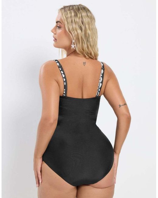 Yours Clothing Black Crossover Spot Print Swimsuit
