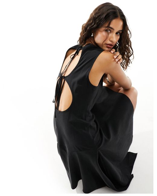 Weekday Black Jolie Asymmetric Mini Dress With Open Back