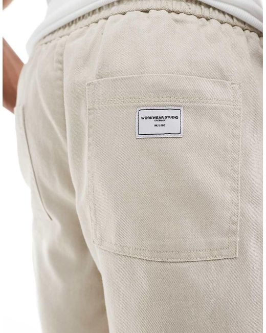 Pantalones Cortos Beis De Estilo Worker De Mezcla De Lino De -Neutro Only & Sons de hombre de color Natural