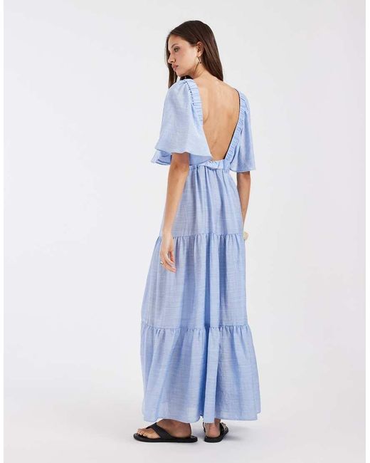Vero Moda Blue Volume Sleeve Tiered Maxi Dress
