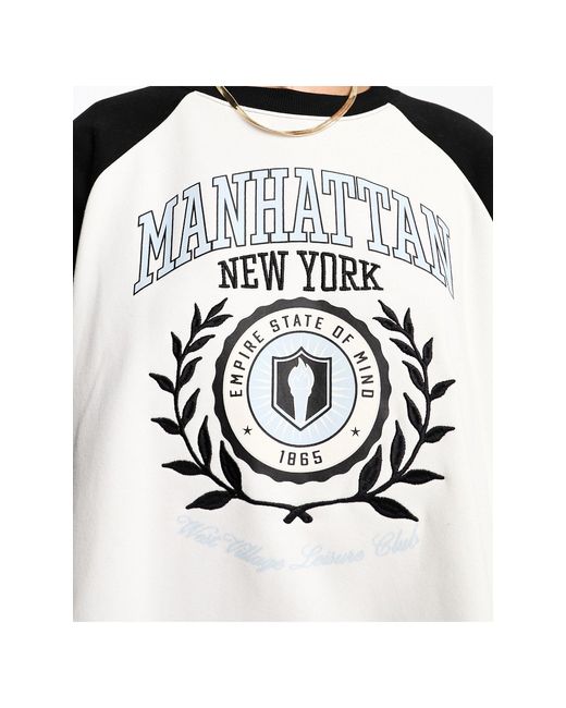 PacSun White Manhattan Slogan Raglan Long Sleeve Tshirt