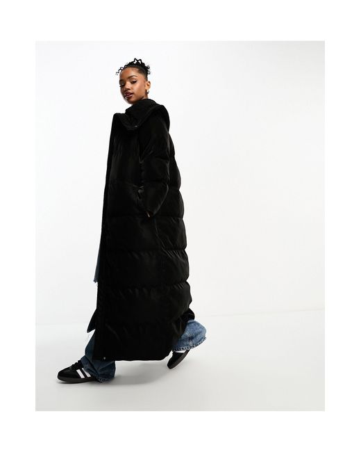 Urbancode Black Maxi Puffer Coat With Oversized Shawl Collar