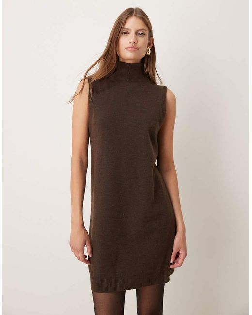 Mango Mouwloze Mini Jurk Met Col in het Brown