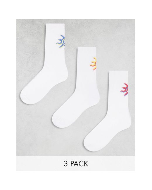 Confezione da 3 paia di calzini sportivi bianchi con soli ricamati di ASOS in White da Uomo