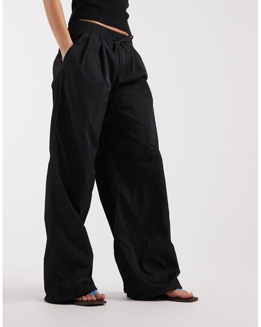 & Other Stories Black Pure Nylon Relaxed Fit Balloon Parachute Trousers