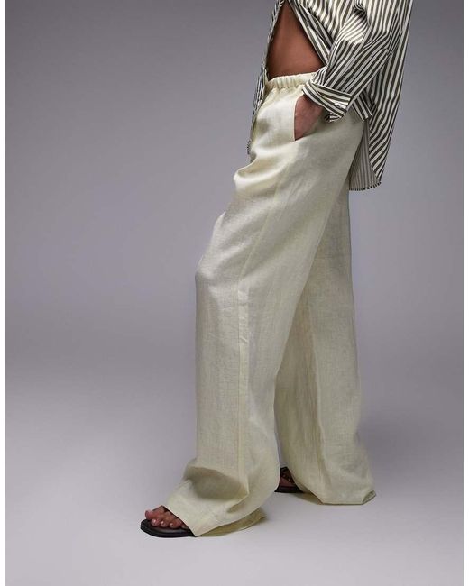 Mango Gray Pull On Linen Trouser