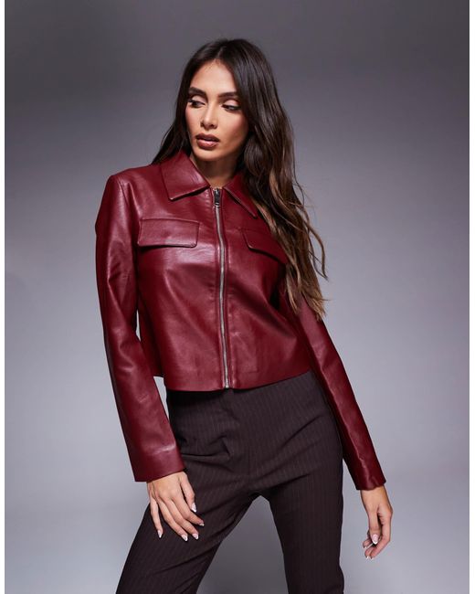 River Island Red Pu Cropped Bomber Jacket