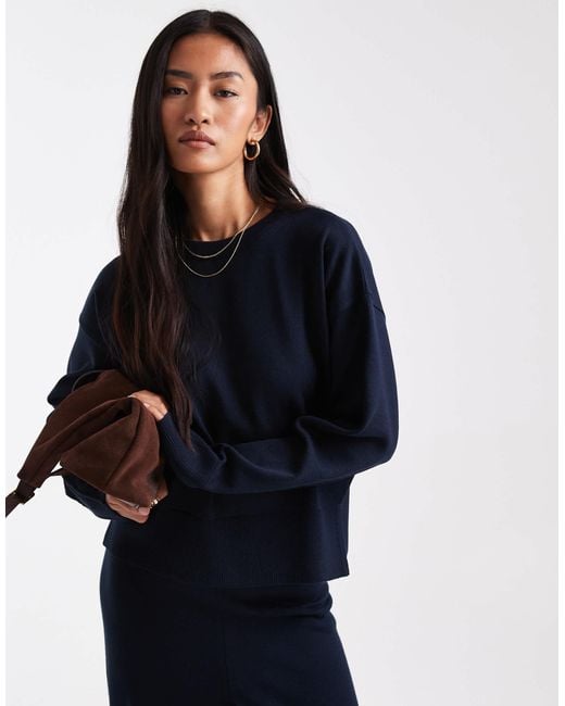 ASOS Blue Co-ord Structured Boxy Crew Neck Jumper With Side Split Detail